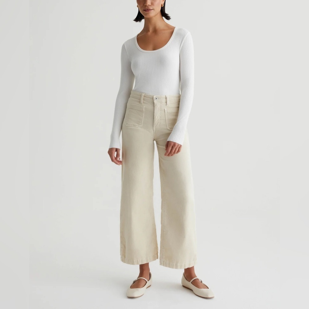 AG Adriano Goldschmied Beige Kassie Corduroy High Rise Wide Leg Cropped Pants 26